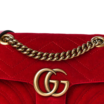 Gucci Velvet Matelasse Mini GG Marmont Shoulder Bag Hibiscus Red 9 of 11