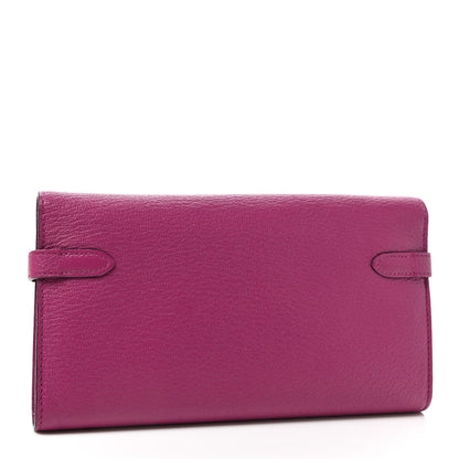 Hermes Chevre Mysore Kelly Longue Wallet Rose Pourpre 3 of 6