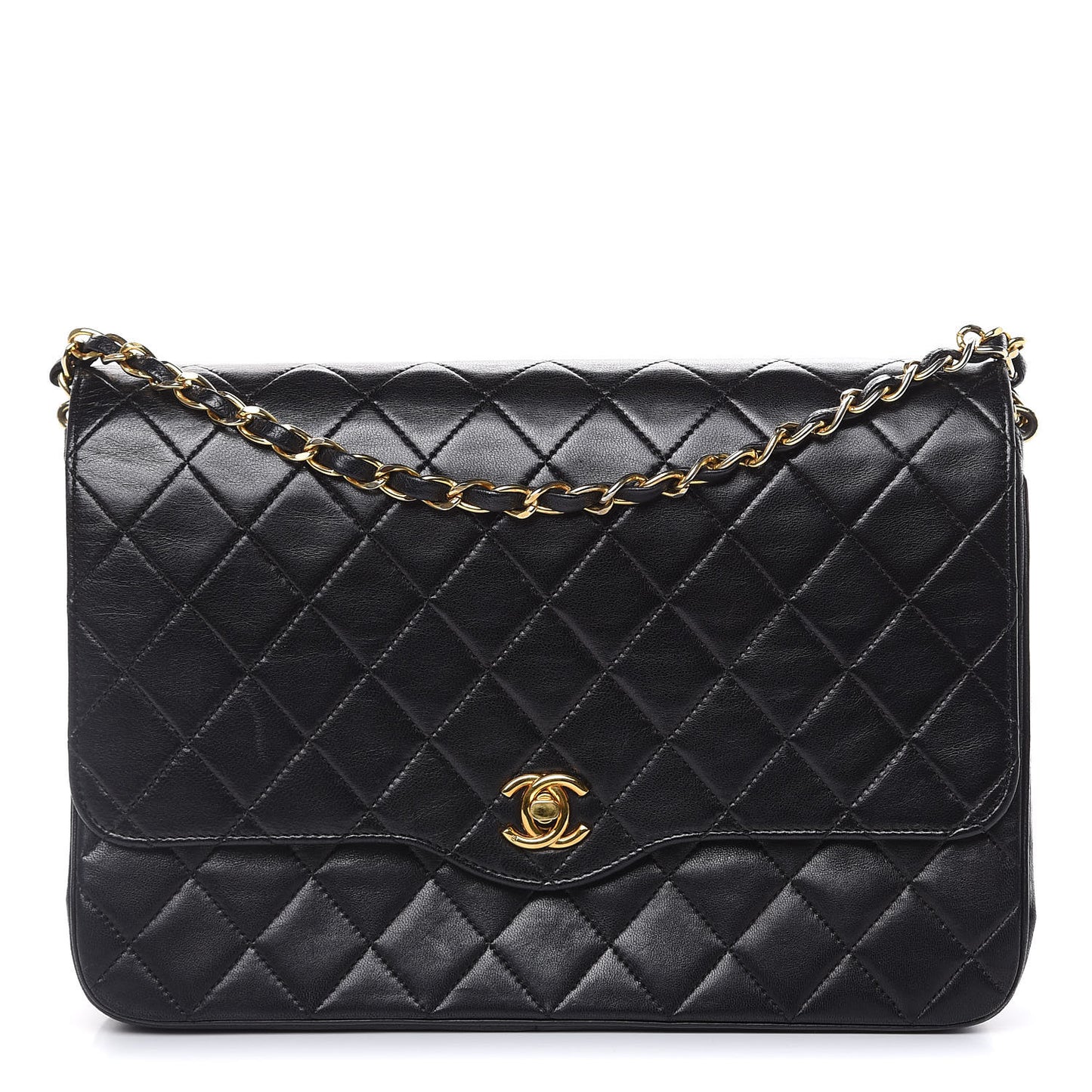 Lambskin Quilted Medium Single Flap Black