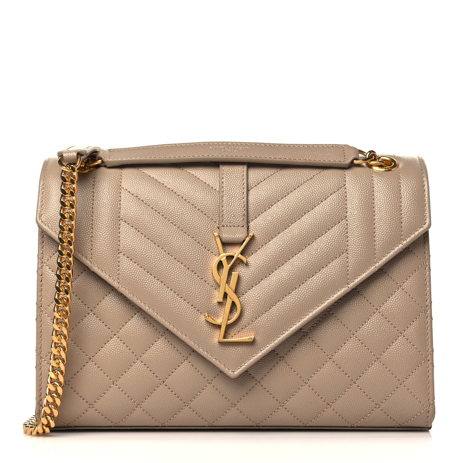 Saint Laurent Grain De Poudre Textured Mixed Matelasse Medium Triquilt Monogram Satchel Dark Beige 1 of 9