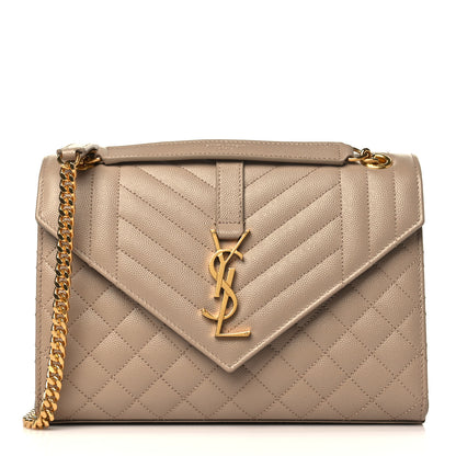 Saint Laurent Grain De Poudre Textured Mixed Matelasse Medium Triquilt Monogram Satchel Dark Beige 1 of 9