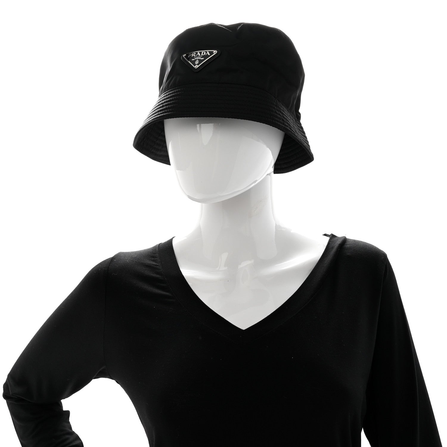 Prada Re-Nylon Metal Triangle Logo Womens Bucket Hat M Black 2 of 9