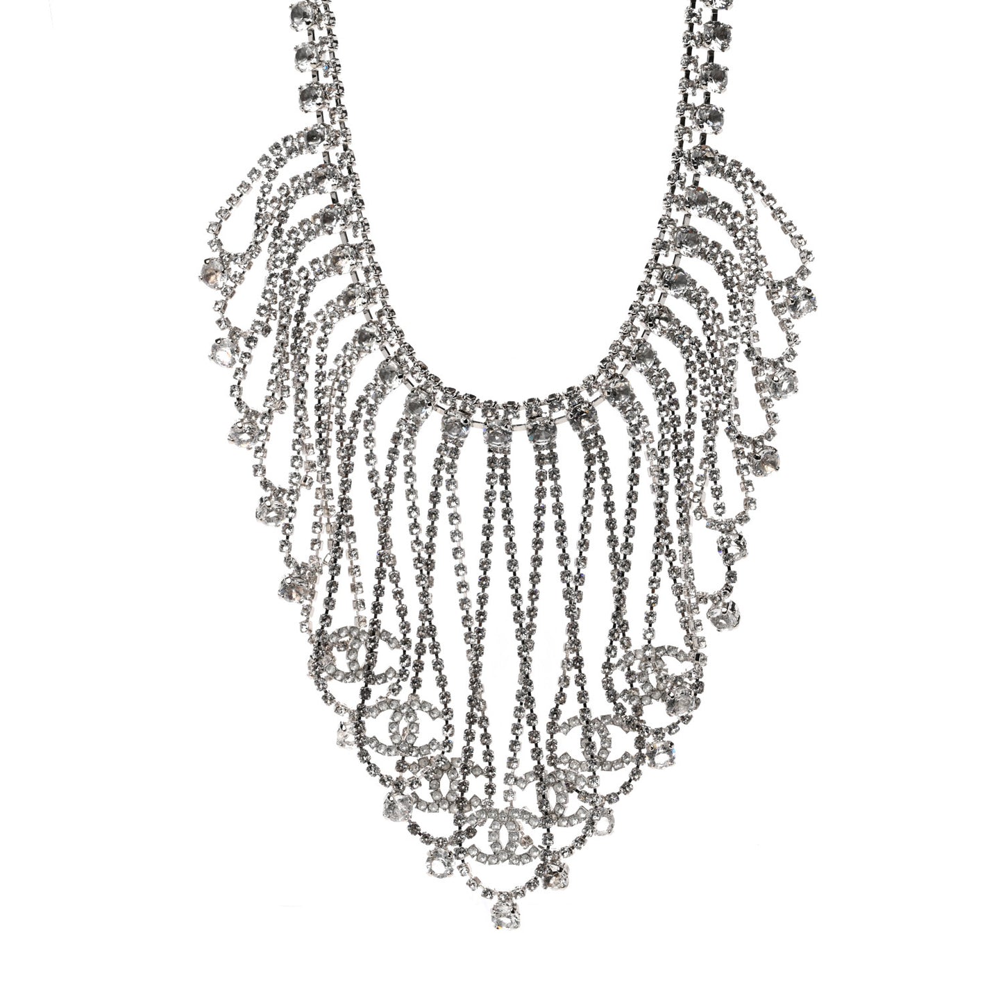 Crystal Fringe CC Choker Necklace Silver