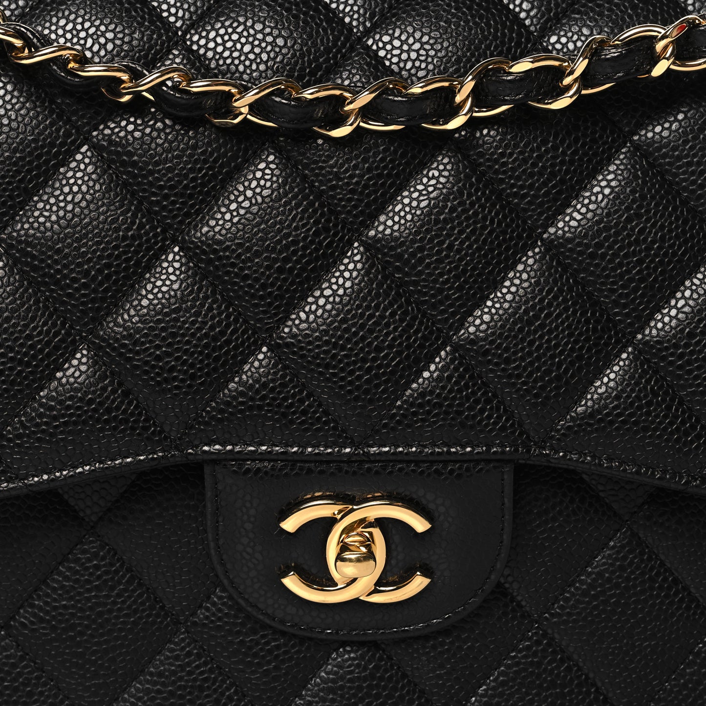 Caviar Quilted Jumbo Double Flap Black