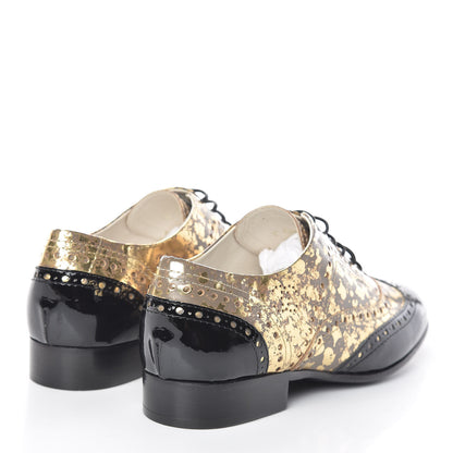 Chanel Patent Lace Up Oxfords 36.5 Gold Black 4 of 8