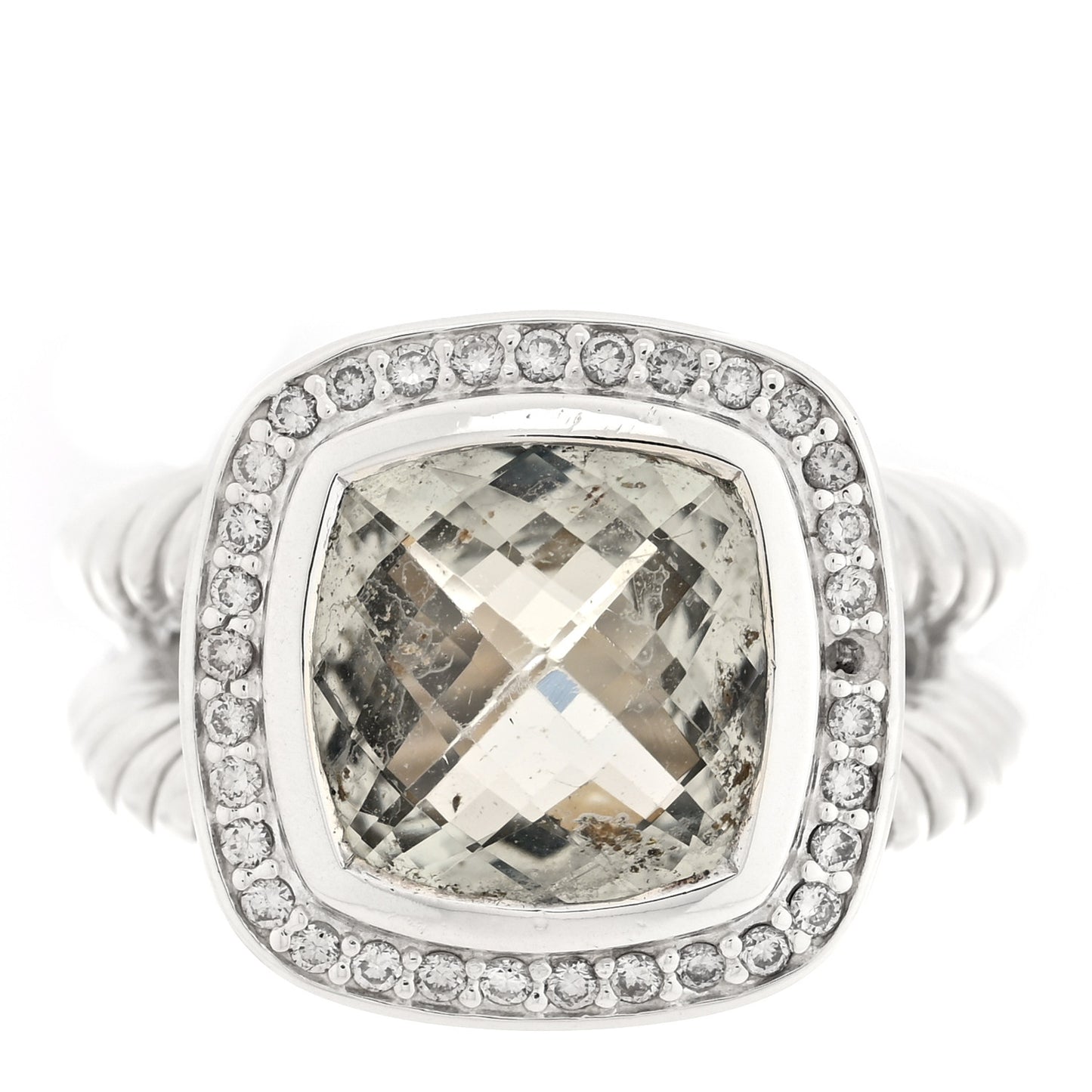 Sterling Silver Diamond Prasiolite 11mm Albion Ring 57 8