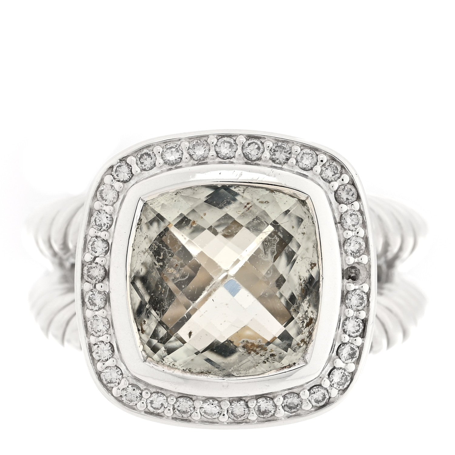 David Yurman Sterling Silver Diamond Prasiolite 11mm Albion Ring 57 8 1 of 5