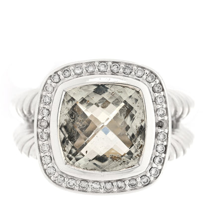 David Yurman Sterling Silver Diamond Prasiolite 11mm Albion Ring 57 8 1 of 5