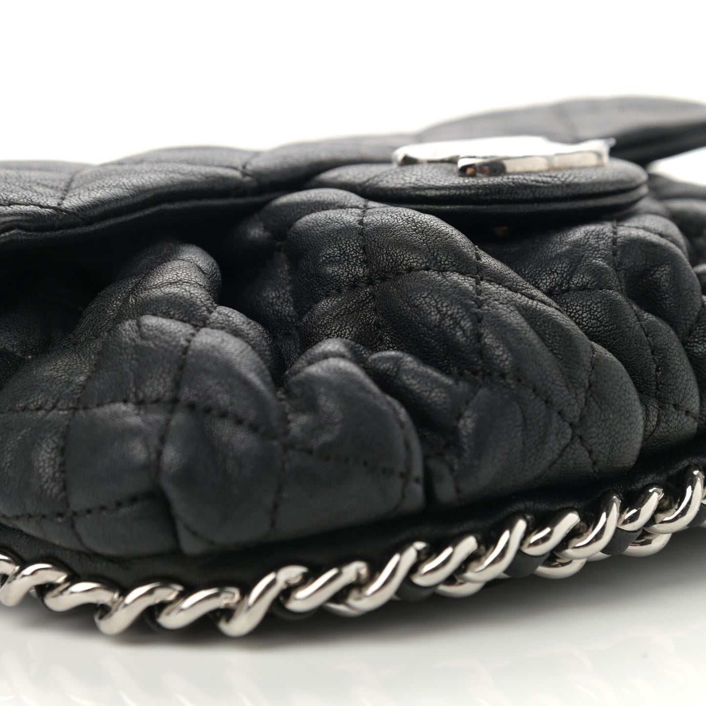 Washed Lambskin Quilted Mini Chain Around Messenger Black