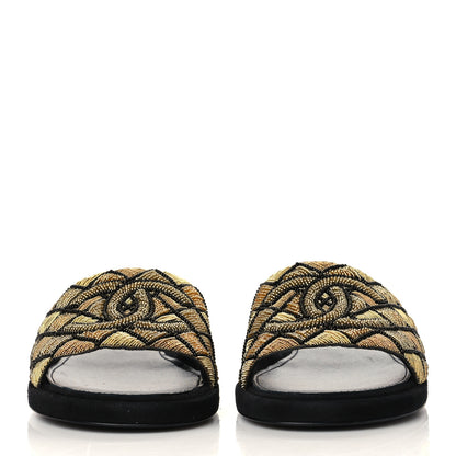 Chanel Pearl Embroidery CC Mules 37.5 Gold Black 2 of 9