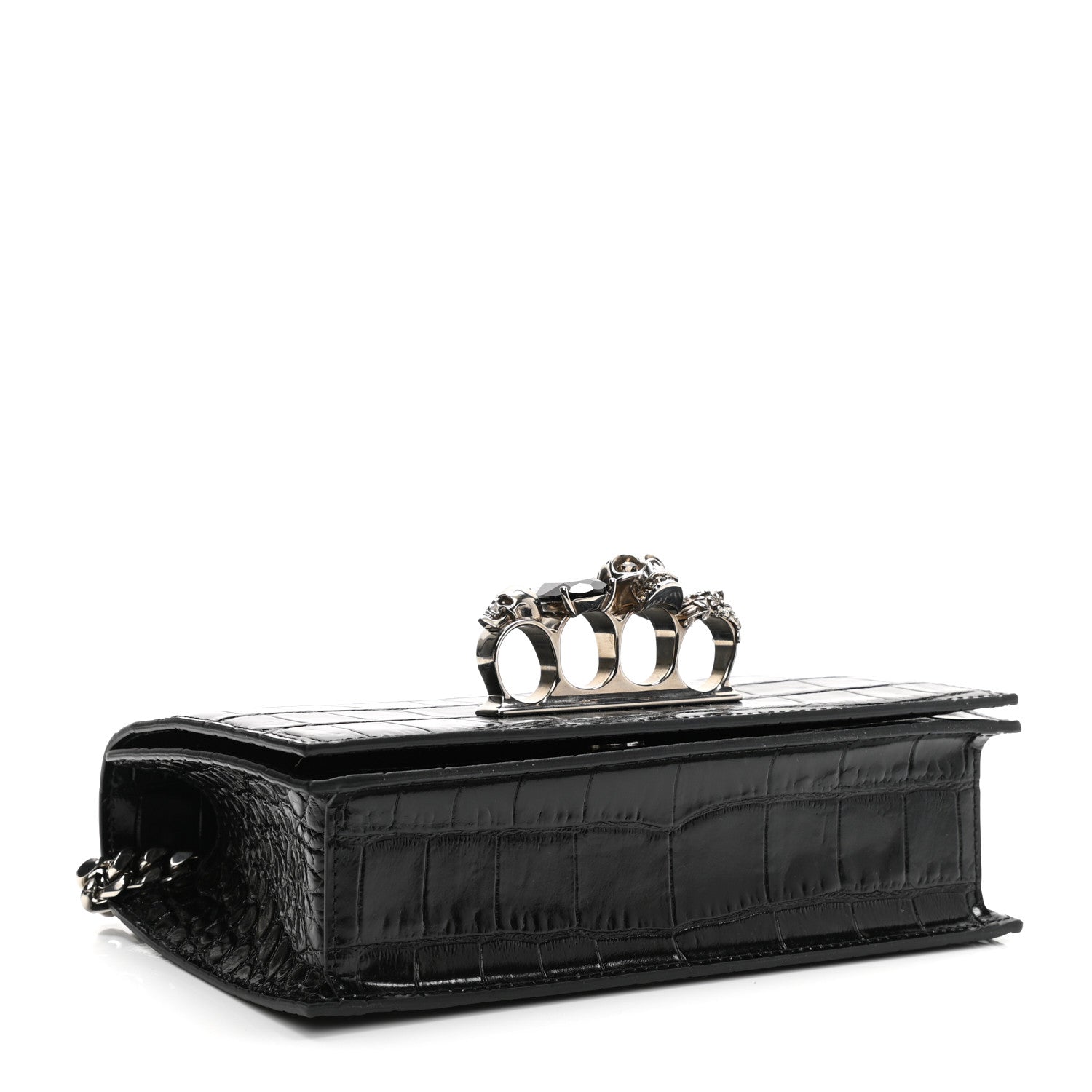 Alexander McQueen Crocodile Embossed Calfskin Knuckle Crossbody Black 3 of 10