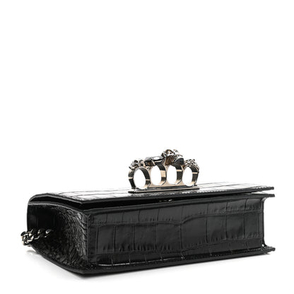 Alexander McQueen Crocodile Embossed Calfskin Knuckle Crossbody Black 3 of 10