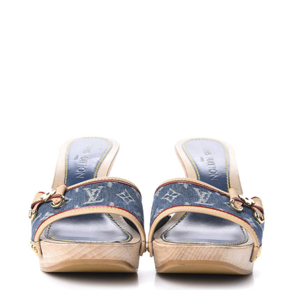Louis Vuitton Denim Bow Mules Heels 36.5 2 of 10