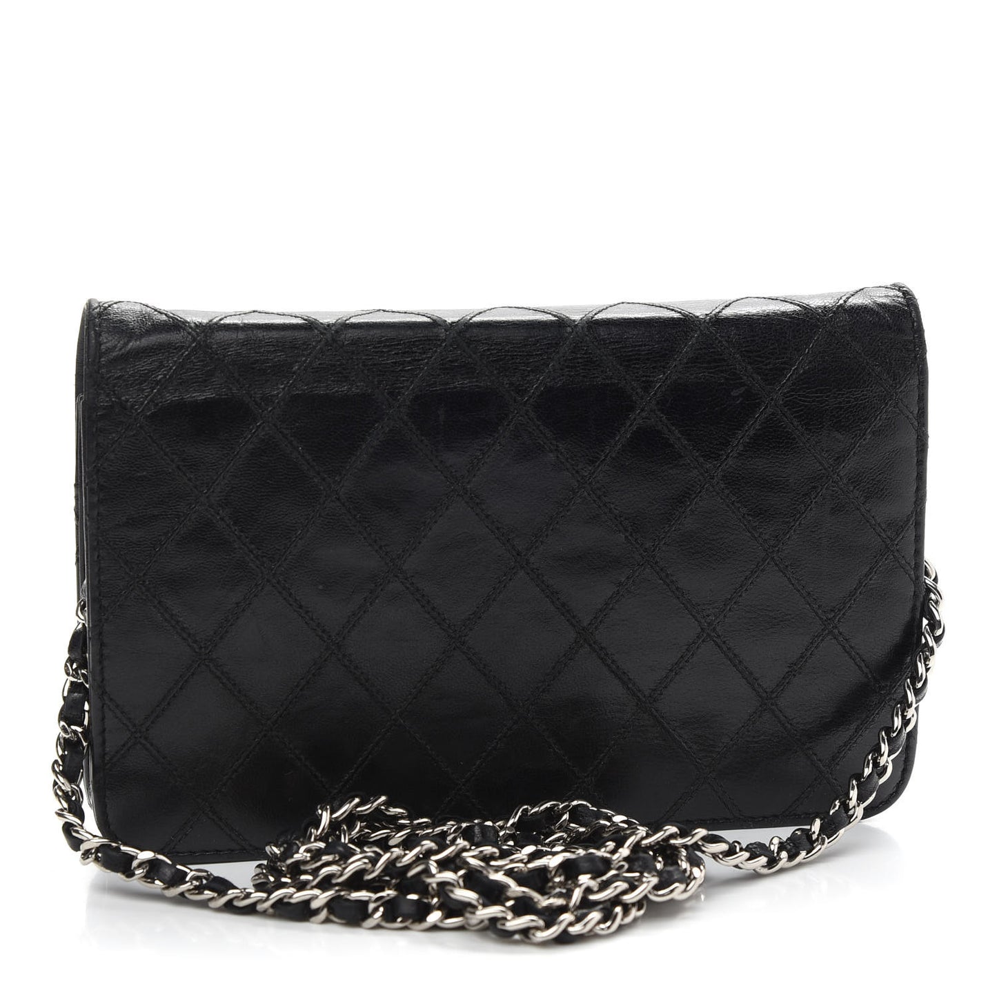 Lambskin Diamond Stitched Wallet On Chain WOC Black