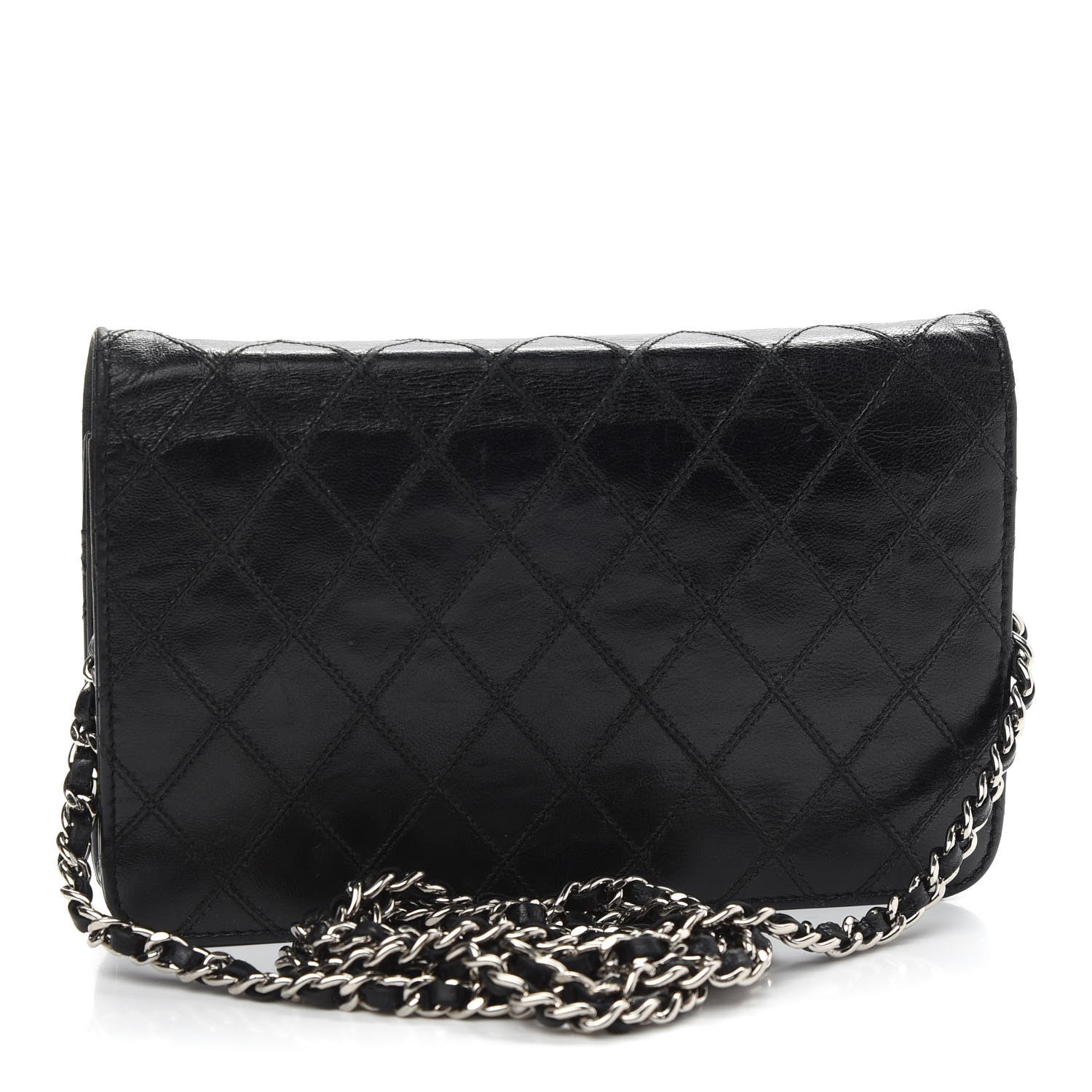 Chanel Lambskin Diamond Stitched Wallet On Chain WOC Black 3 of 13