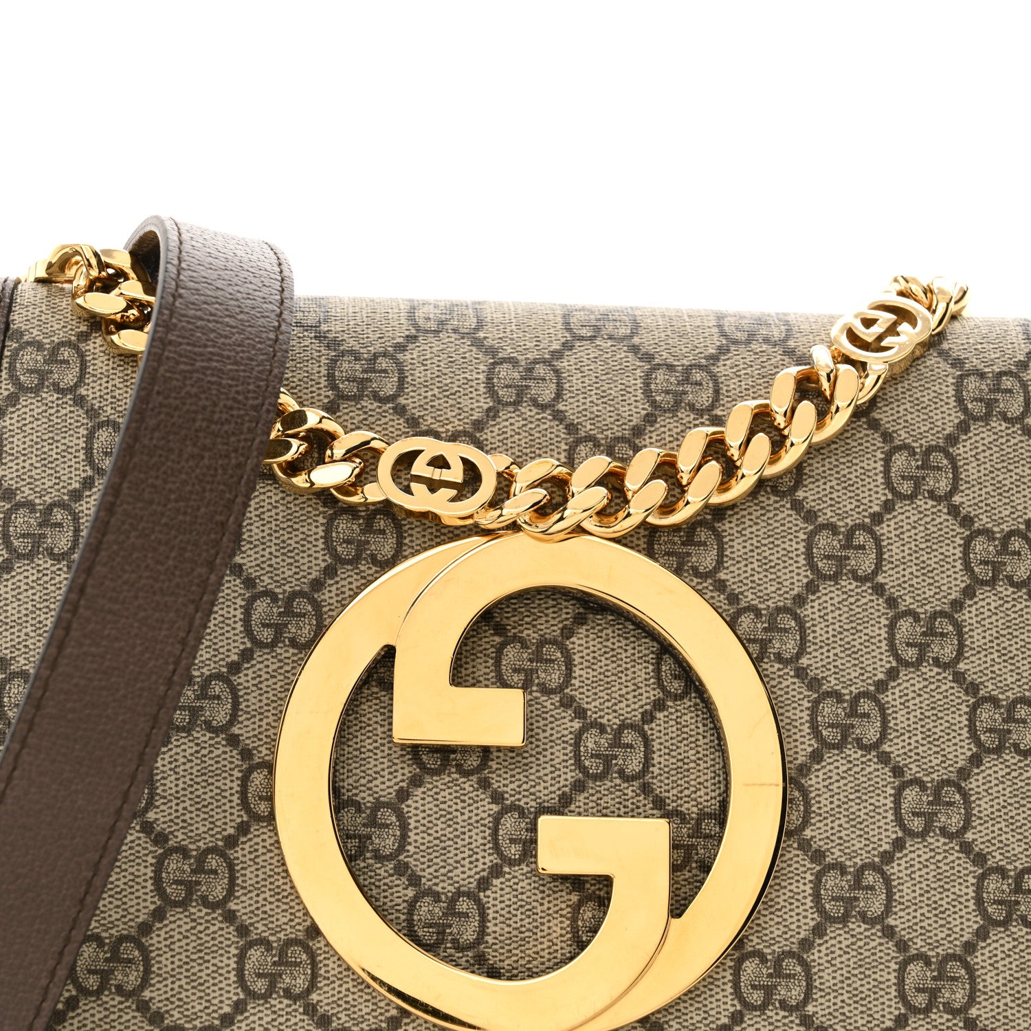 Gucci GG Supreme Monogram Textured Dollar Calfskin Blondie Chain Shoulder Flap Bag Beige Ebony New Acero 8 of 10