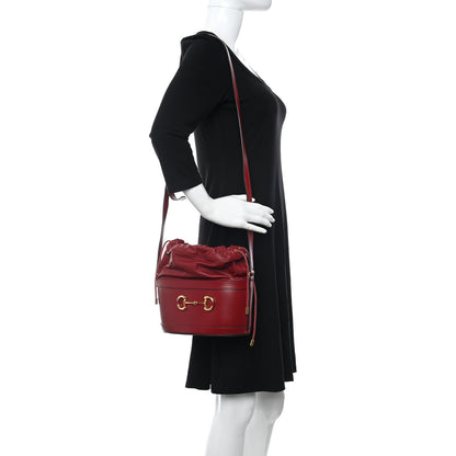 Gucci Azalea Sakai Calfskin Horsebit 1955 Drawstring Bucket Bag New Cherry Red 2 of 10