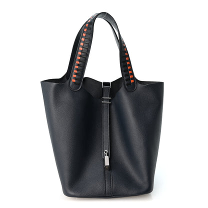 Hermes Epsom Tressage De Cuir Picotin Lock 22 MM Bleu Indigo Black Terre Battue 1 of 10
