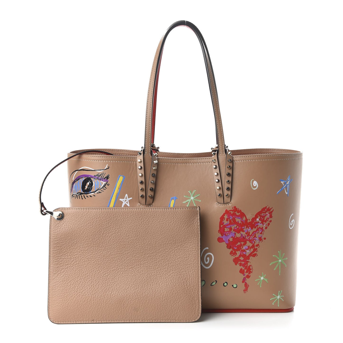 Calfskin Loubitag Spikes Small East West Cabata Tote Nude