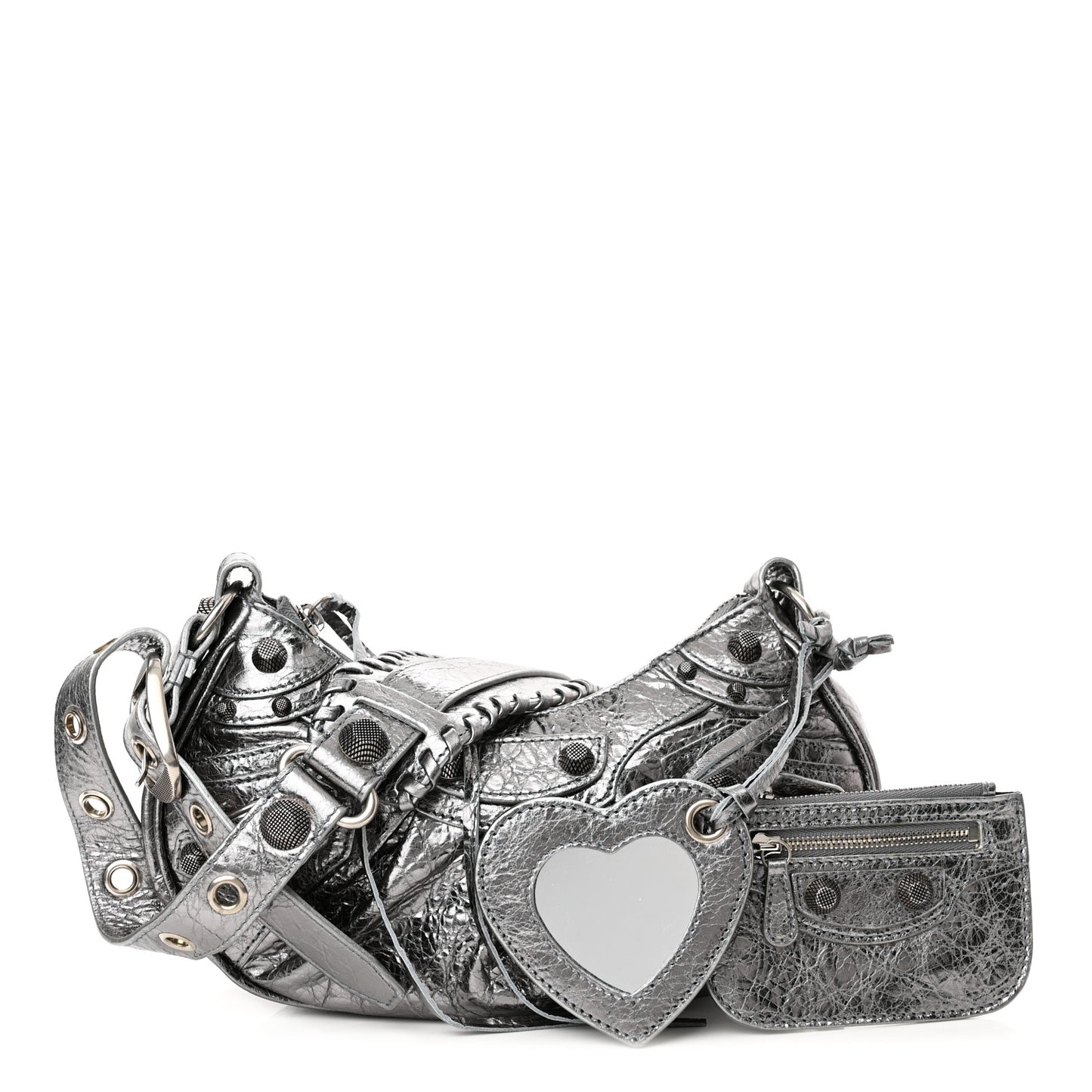 Metallic Agneau Arena Le Cagole Shoulder Bag XS Silver