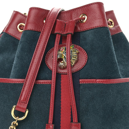 Gucci Suede Calfskin Web Medium Rajah Bucket Bag New Blue Romantic Cherry 8 of 10