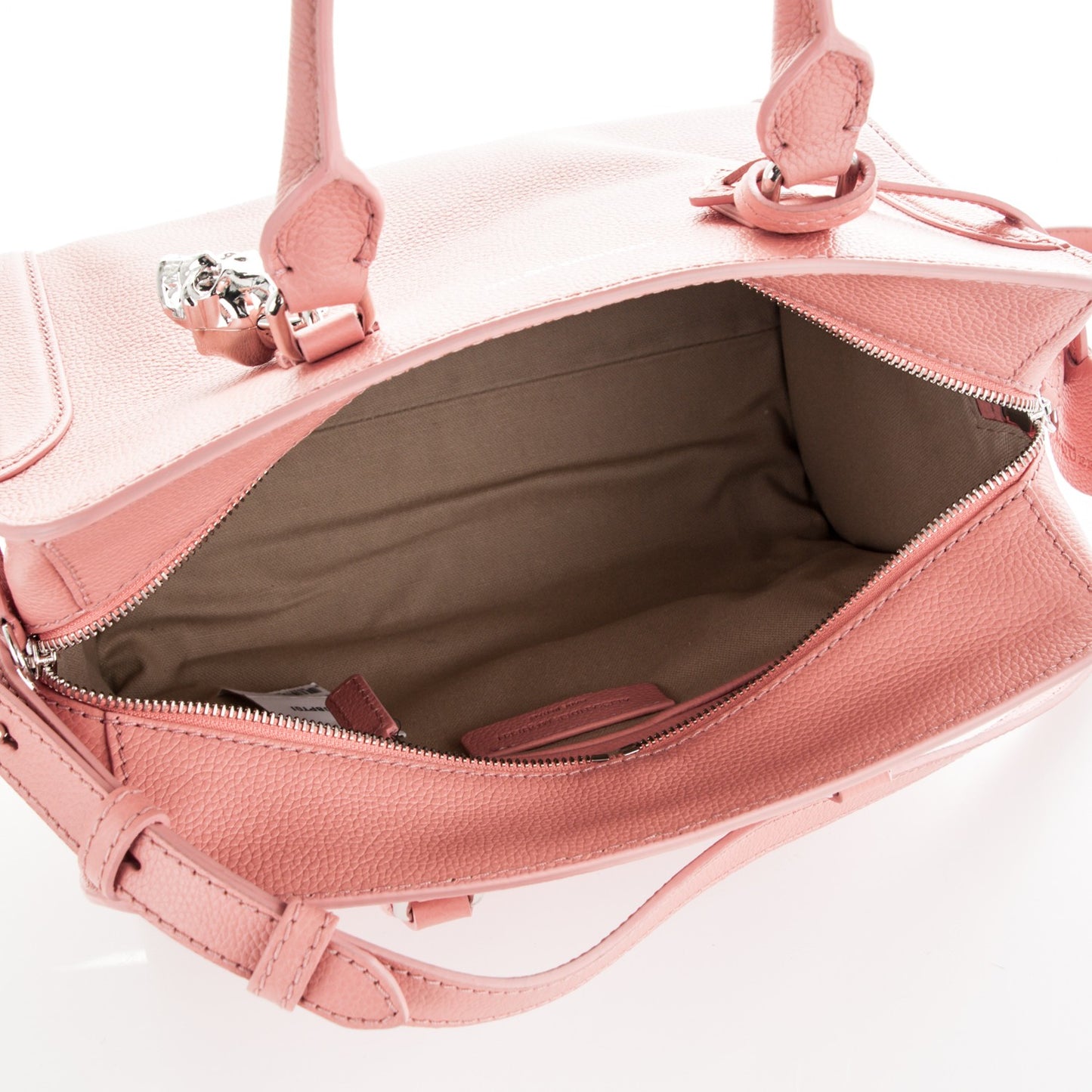 Pebbled Calfskin Small Skull Padlock Zip Around Tote Petal