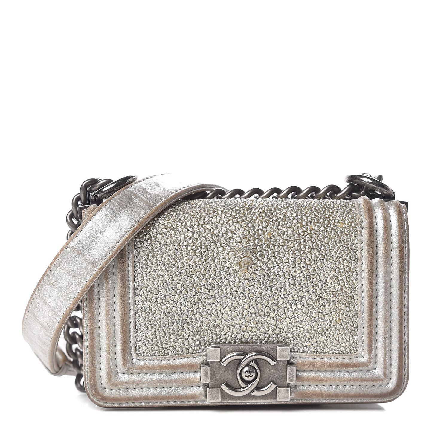 Metallic Galuchat Stingray Mini Boy Flap Silver