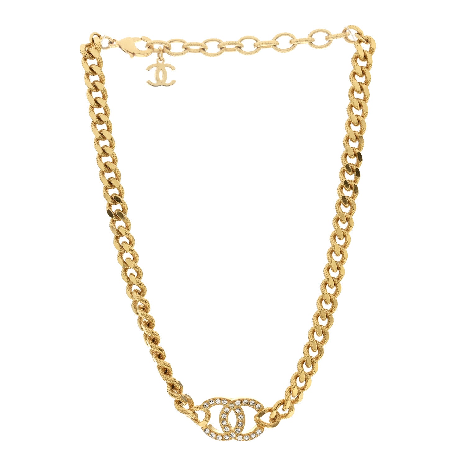 Chanel Crystal Chain Link CC Choker Necklace Gold 3 of 7