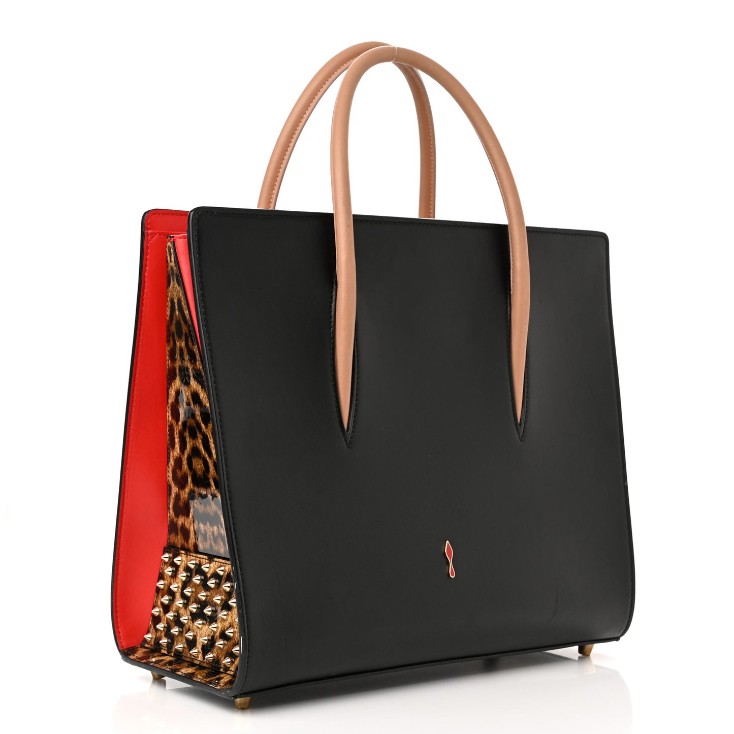 Calfskin Patent Leopard Spiked Large Paloma Black