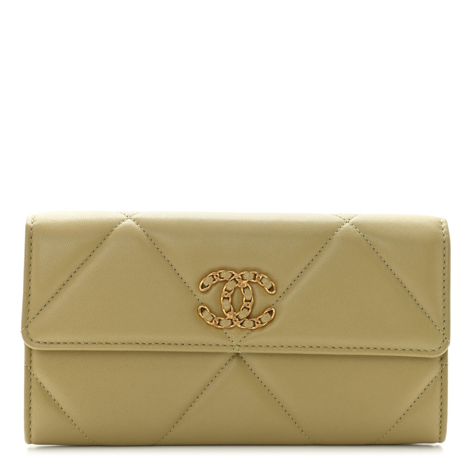 Chanel Lambskin Quilted Chanel 19 Flap Wallet Light Green 1 of 11