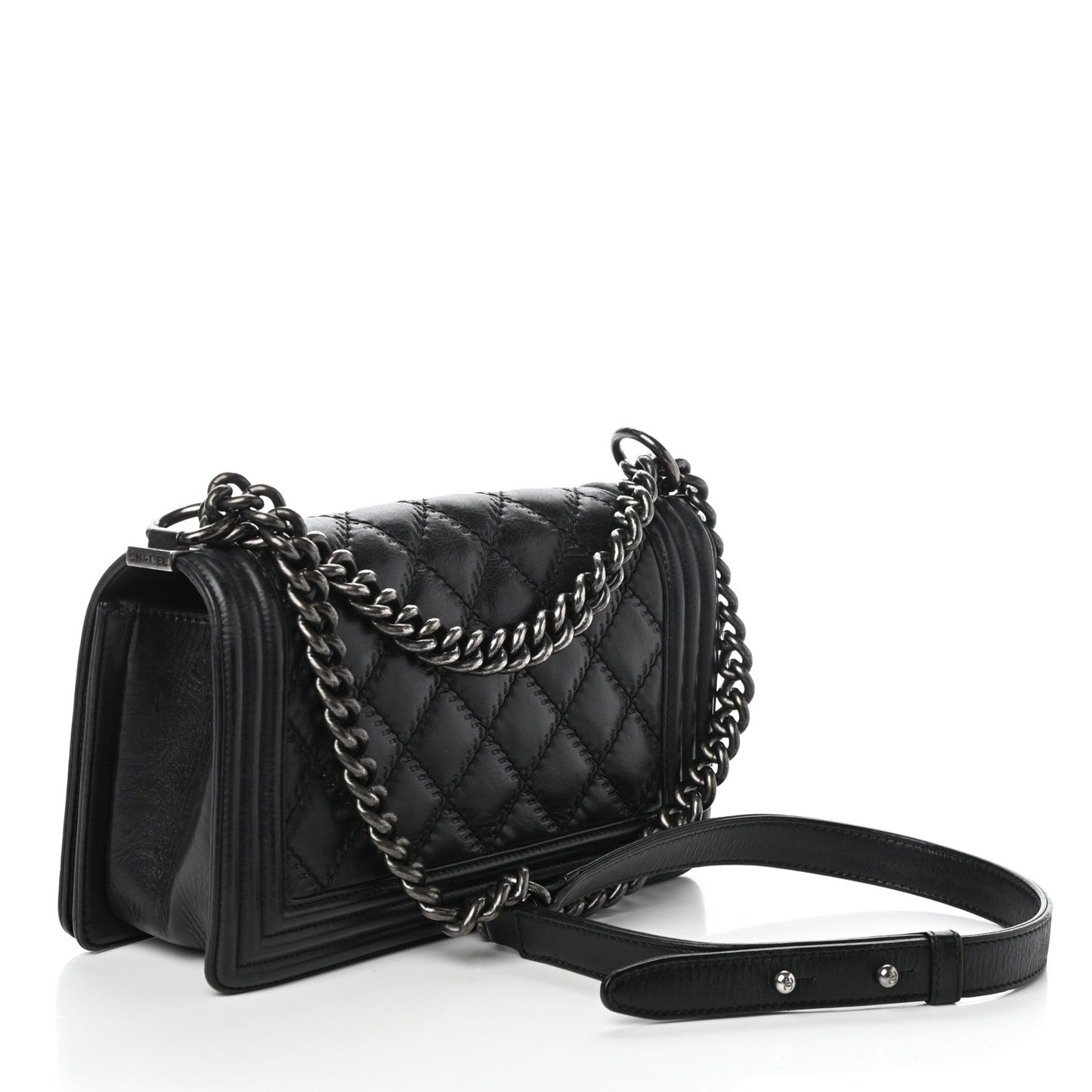 Calfskin Double Stitch Medium Boy Flap Black