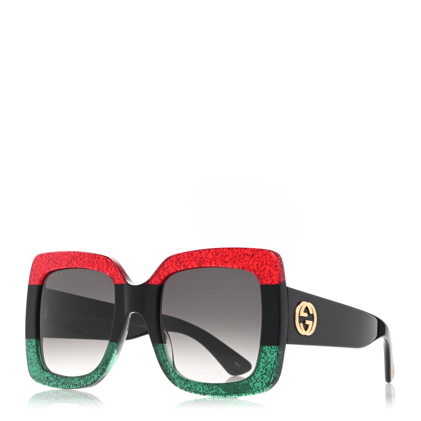 Acetate Square Frame Sunglasses GG0083S Glitter Red Black Green