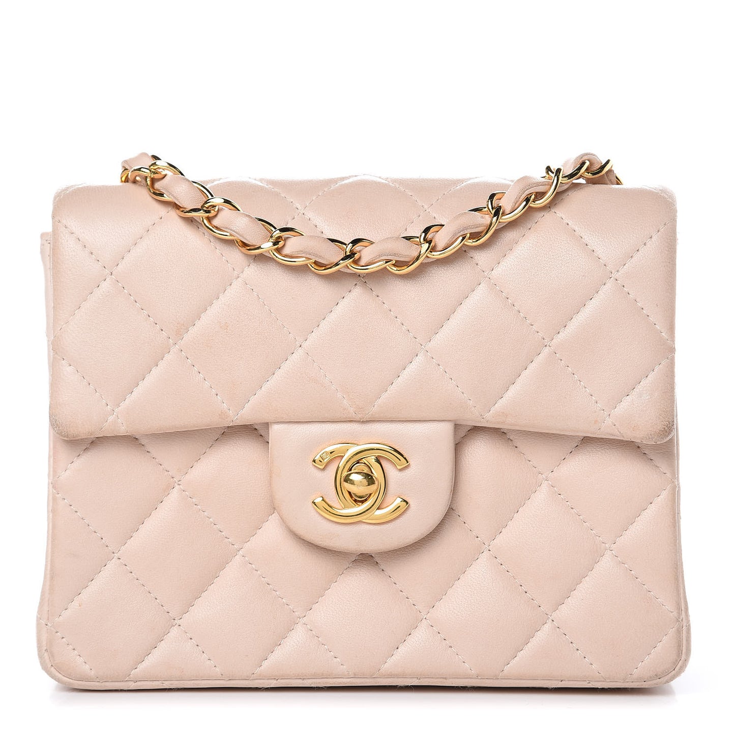 Lambskin Quilted Mini Square Flap Beige