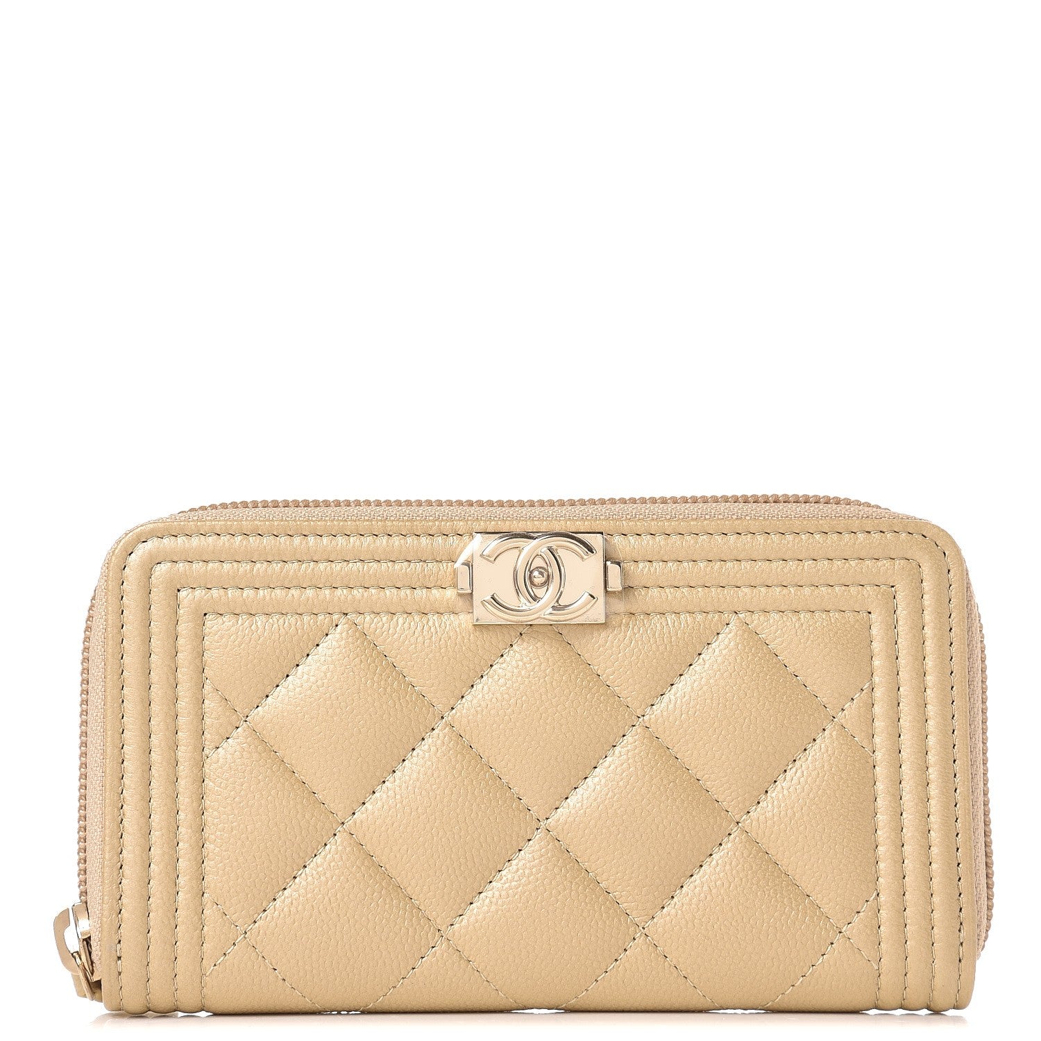 Chanel Metallic Caviar Quilted Small Boy Zip Around Wallet Light Gold 1 of 9