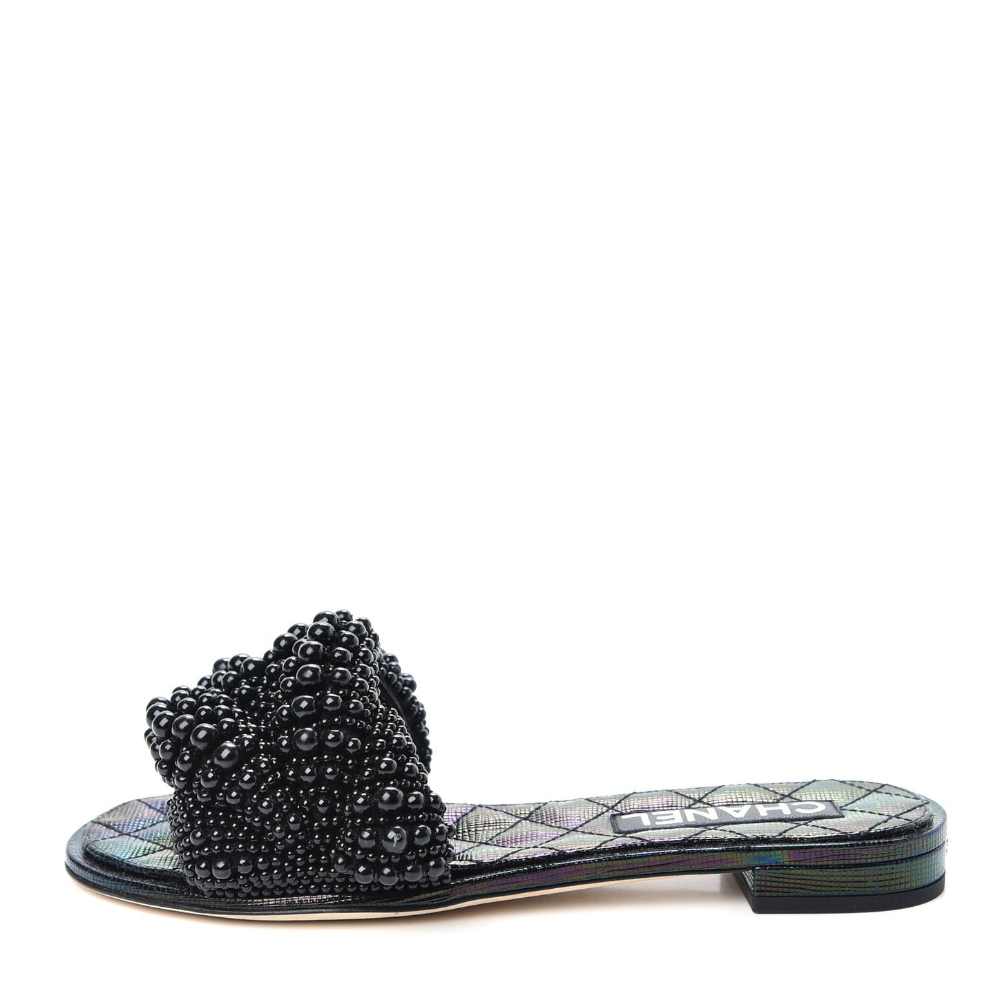 Fantasy Calfskin Pearl Cord CC Mules 38 Black