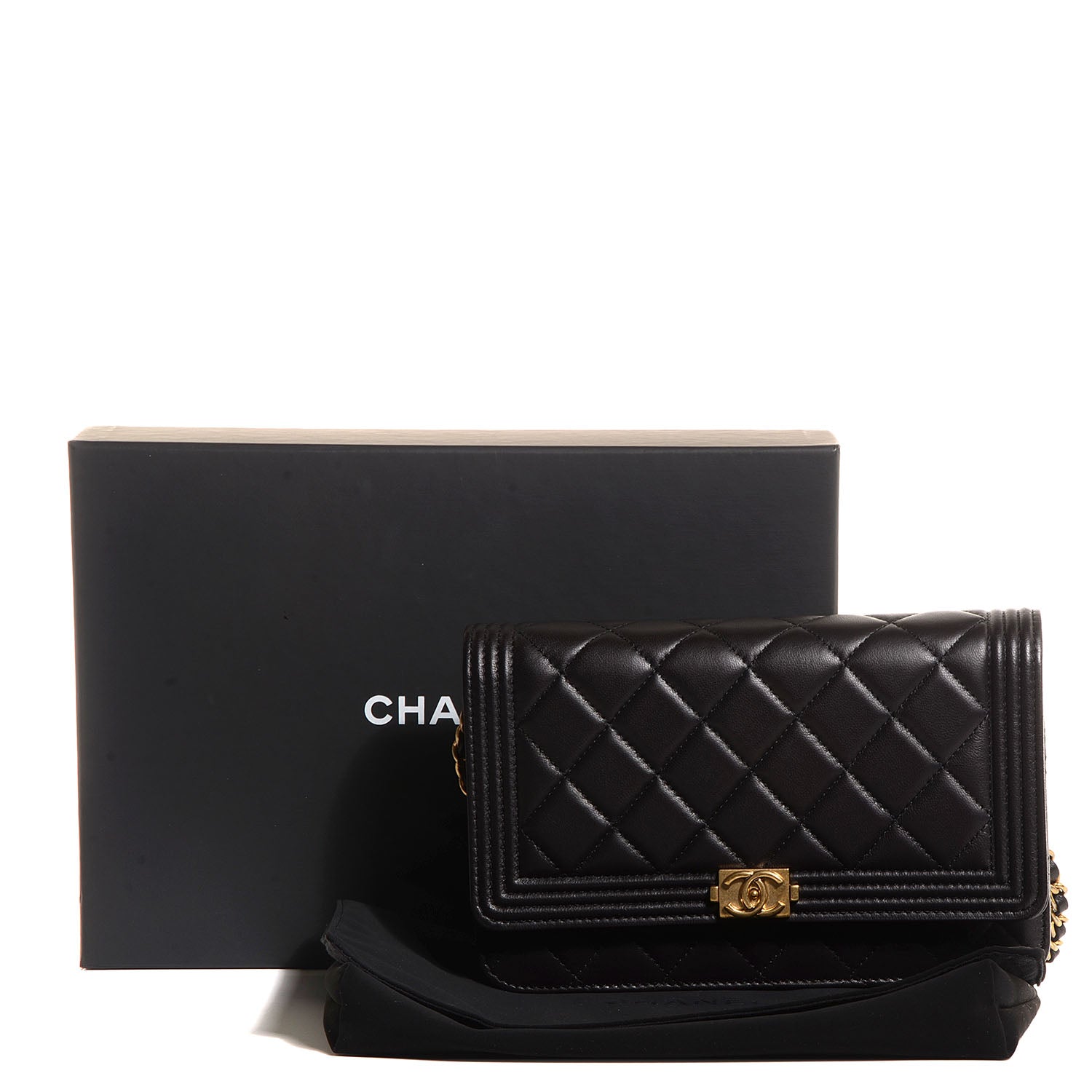 Chanel Lambskin Quilted Boy Wallet On Chain WOC Black 9 of 9