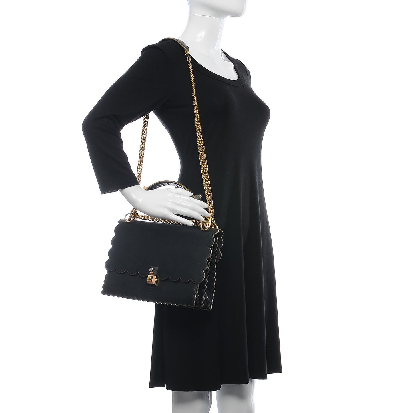 Vitello Liberty Scalloped Studded Kan I Shoulder Bag Black