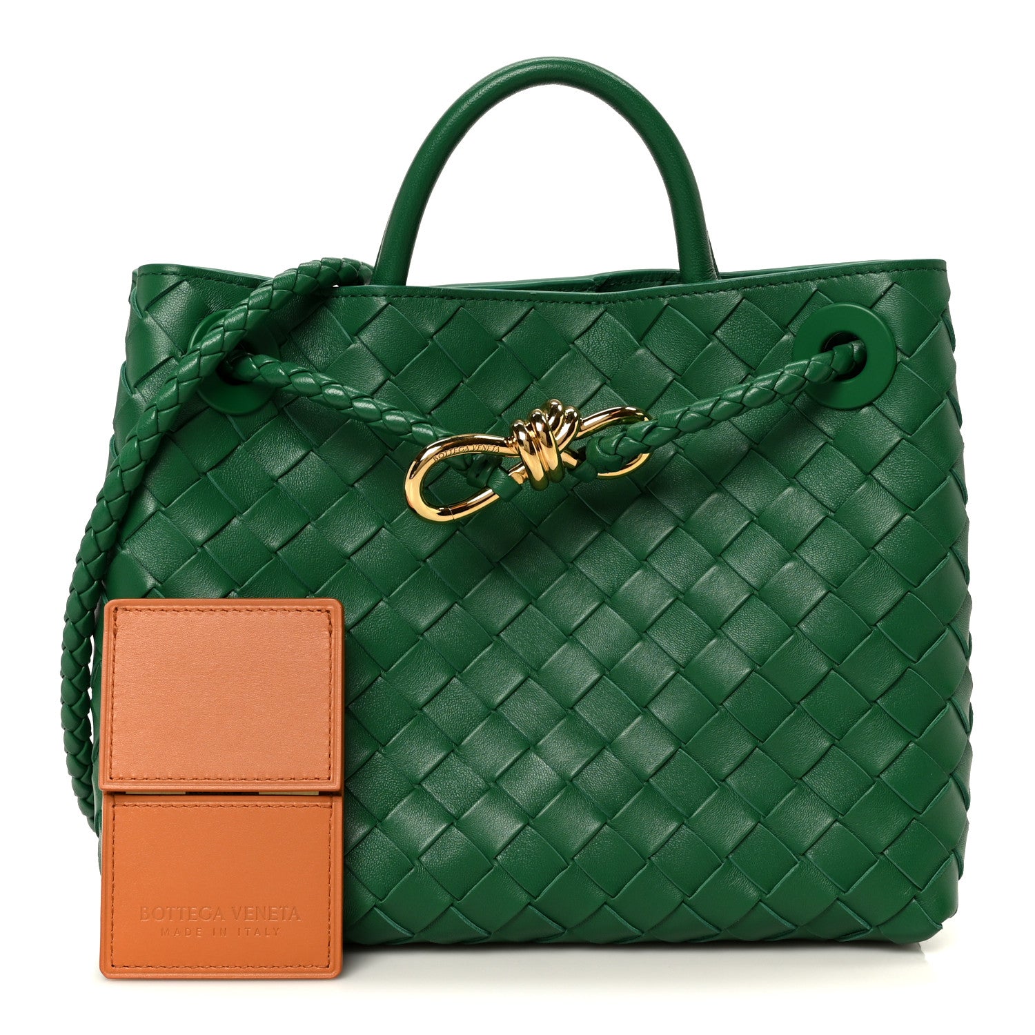 Bottega Veneta カーキ レザーショルダーバッグ Bottega Veneta Nappa Intrecciato Small Andiamo Shoulder Bag Jungle