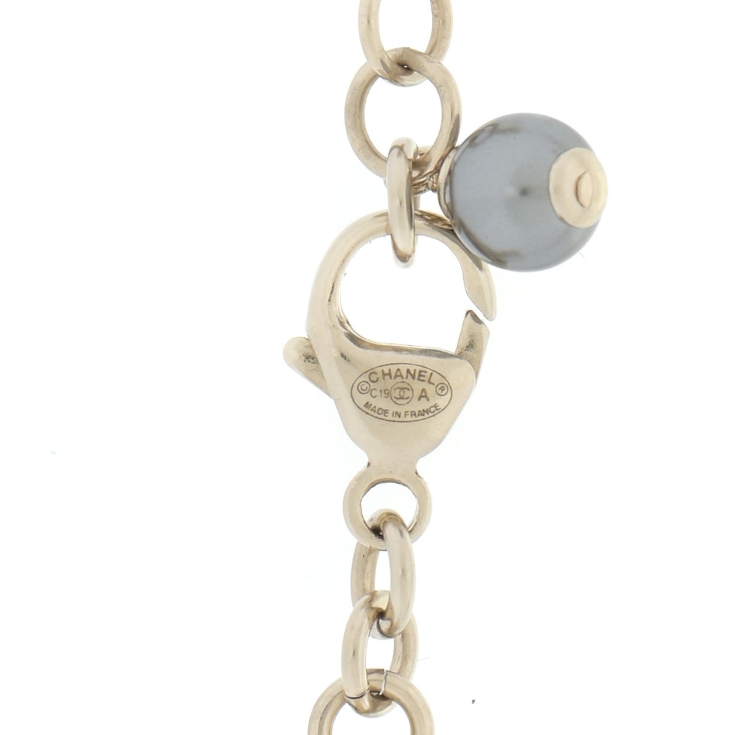 Crystal Pearl Nefertiti CC Double Chain Pendant Necklace Gold Dark Grey