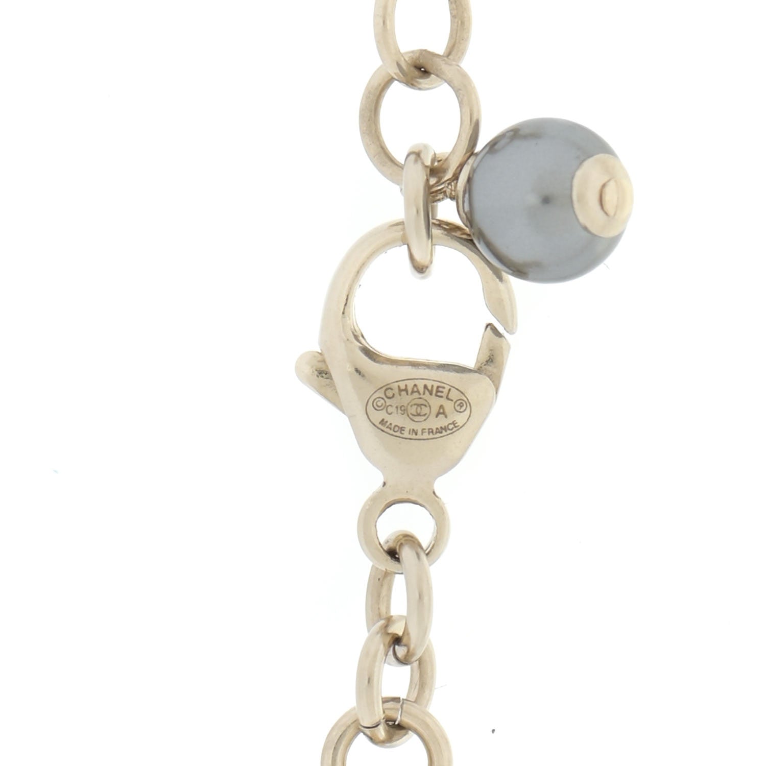 Chanel Crystal Pearl Nefertiti CC Double Chain Pendant Necklace Gold Dark Grey 5 of 6