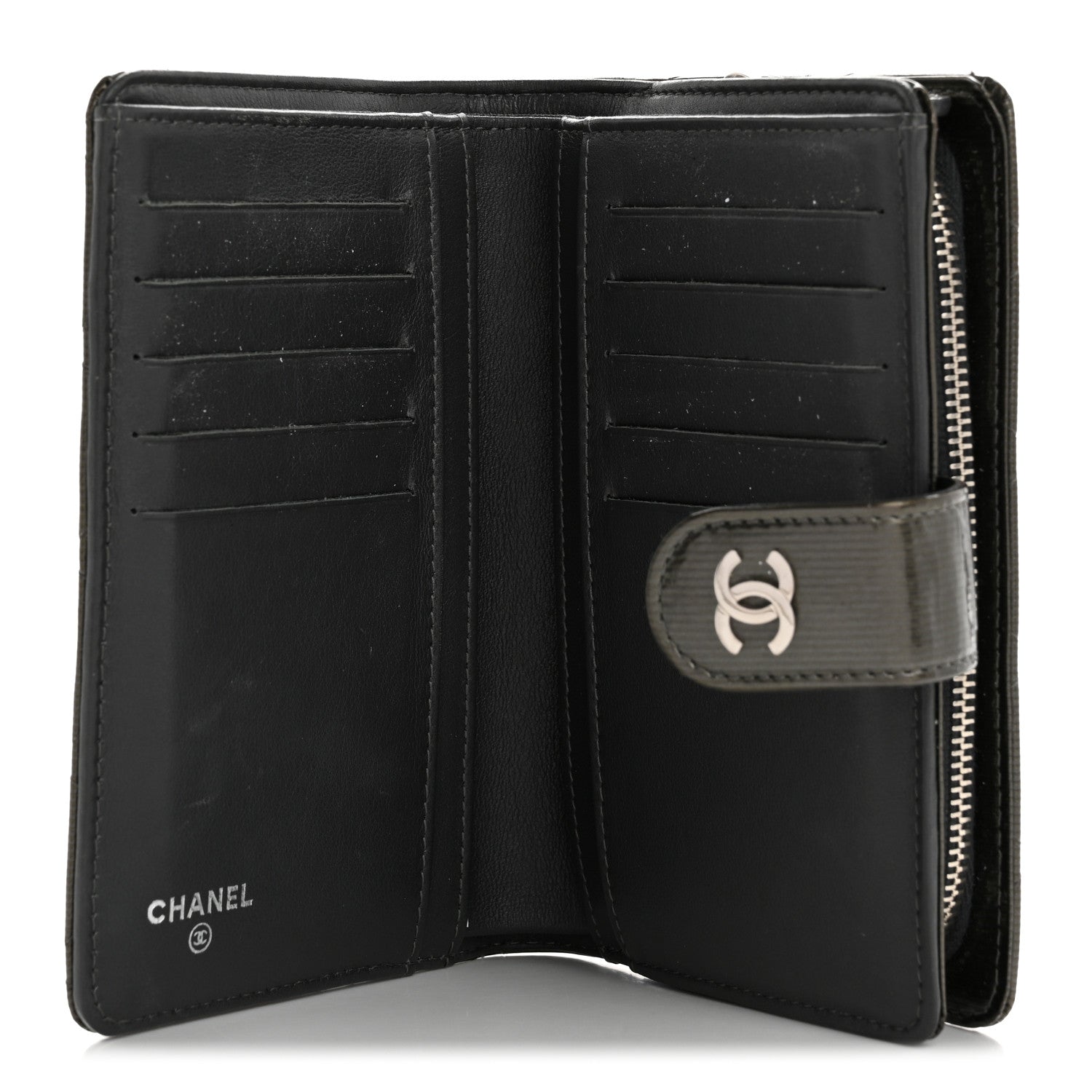 Chanel Striated Patent CC French Wallet Dark Grey 5 of 11