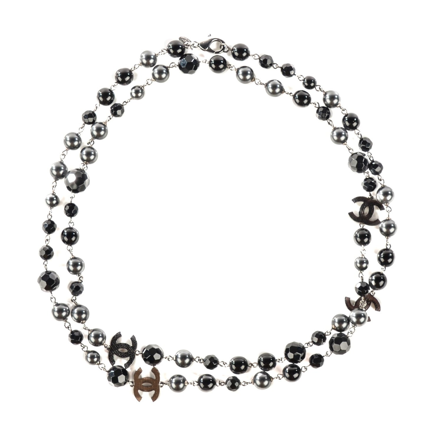 Ruthenium Beaded CC Long Necklace Black