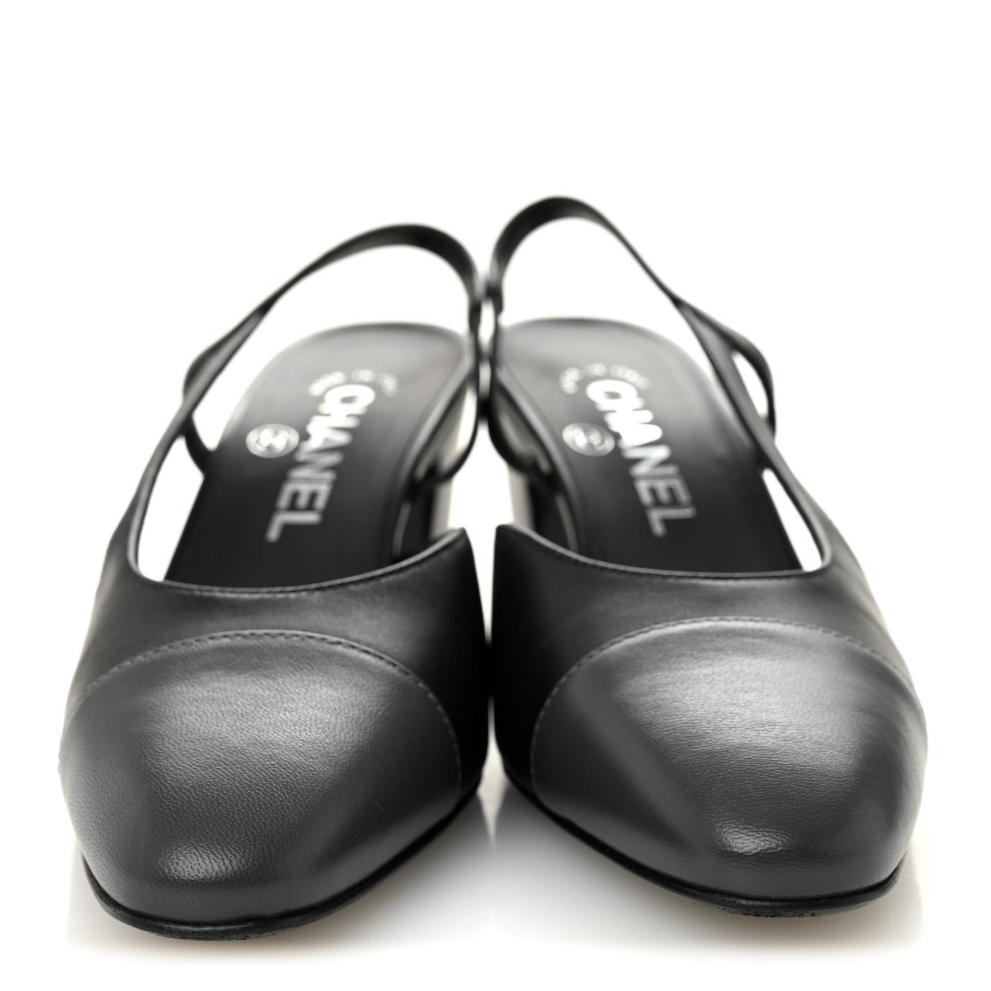 Lambskin Cap Toe CC Slingback Pumps 35.5 Black Dark Grey