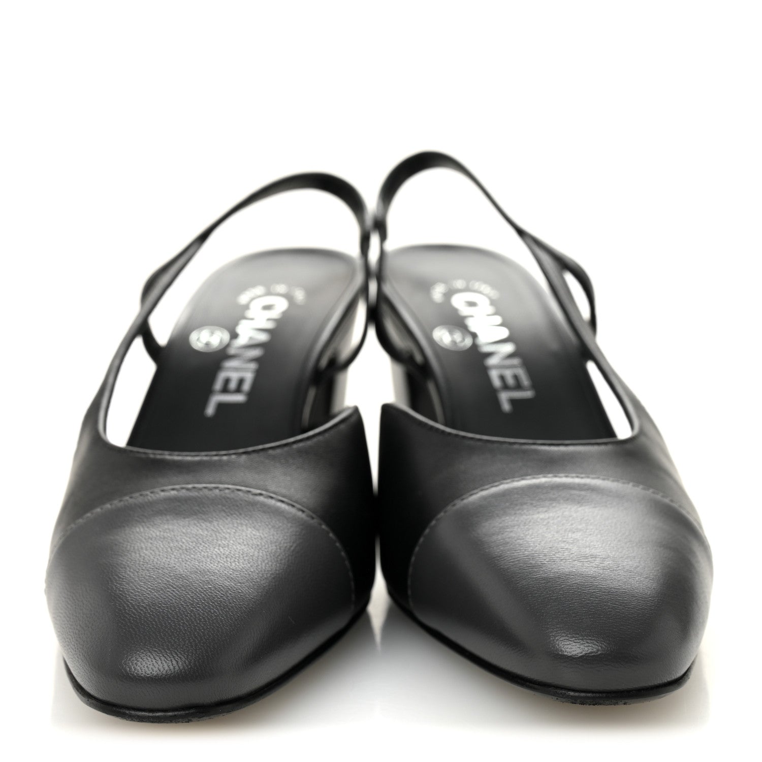 Chanel Lambskin Cap Toe CC Slingback Pumps 35.5 Black Dark Grey 3 of 8