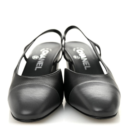 Chanel Lambskin Cap Toe CC Slingback Pumps 35.5 Black Dark Grey 3 of 8