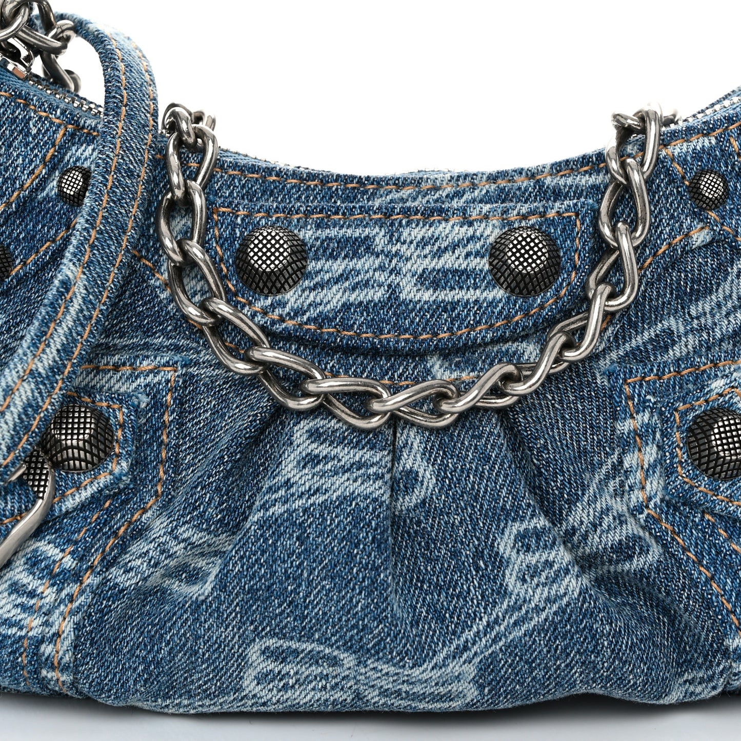 Bleached Denim BB Monogram Le Cagole Mini Purse With Chain Blue