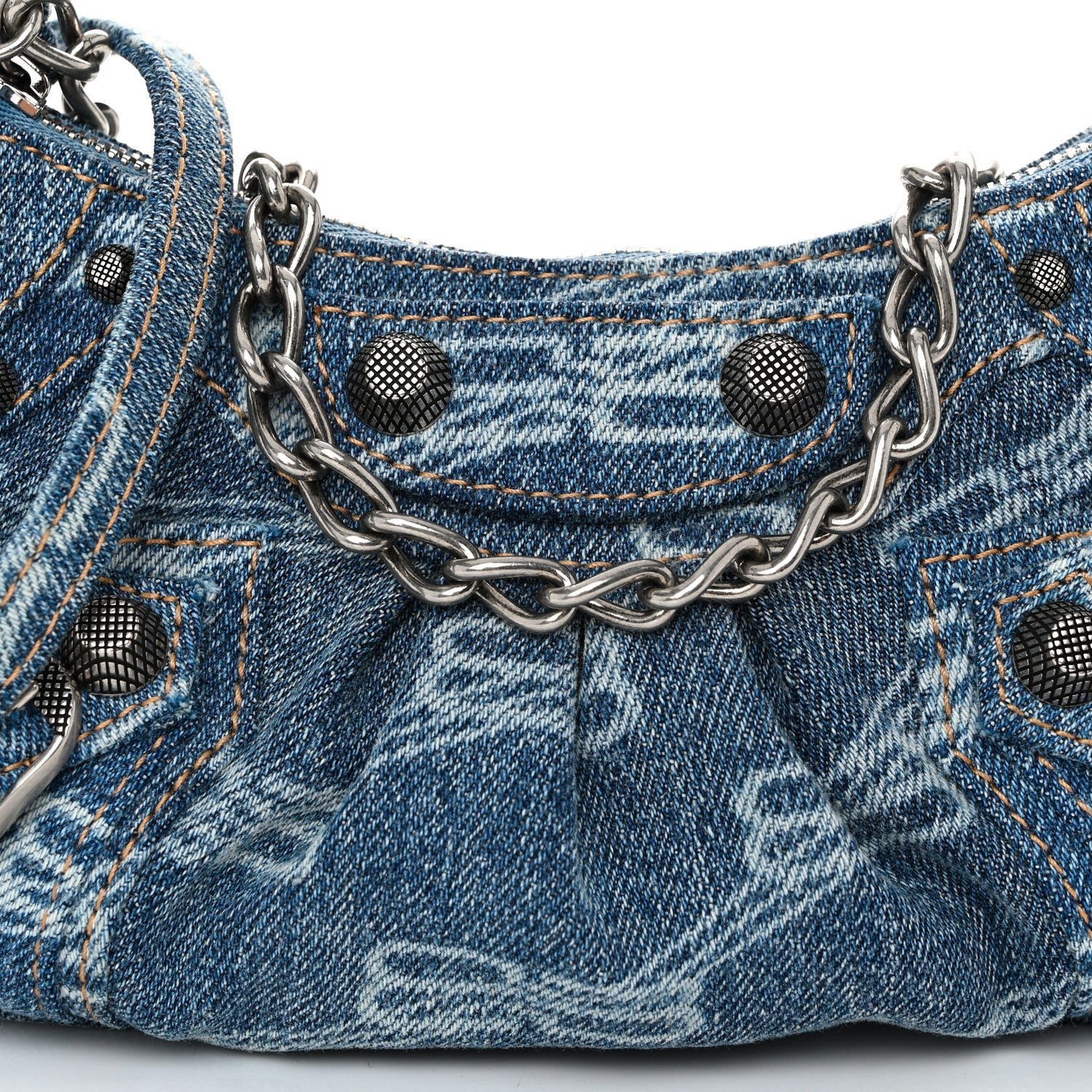 Balenciaga Bleached Denim BB Monogram Le Cagole Mini Purse With Chain Blue 9 of 11