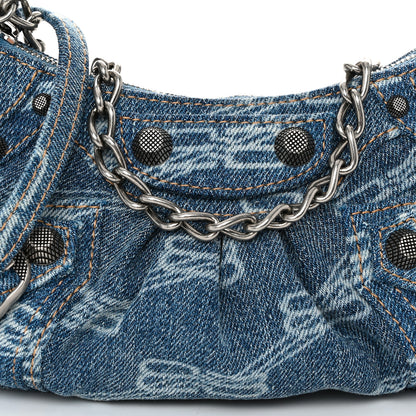 Balenciaga Bleached Denim BB Monogram Le Cagole Mini Purse With Chain Blue 9 of 11