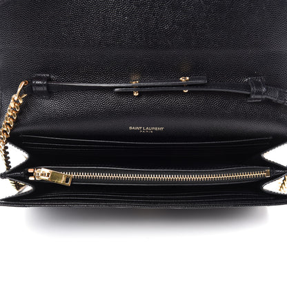 Saint Laurent Grain De Poudre Matelasse Chevron Monogram Chain Wallet Black 5 of 10