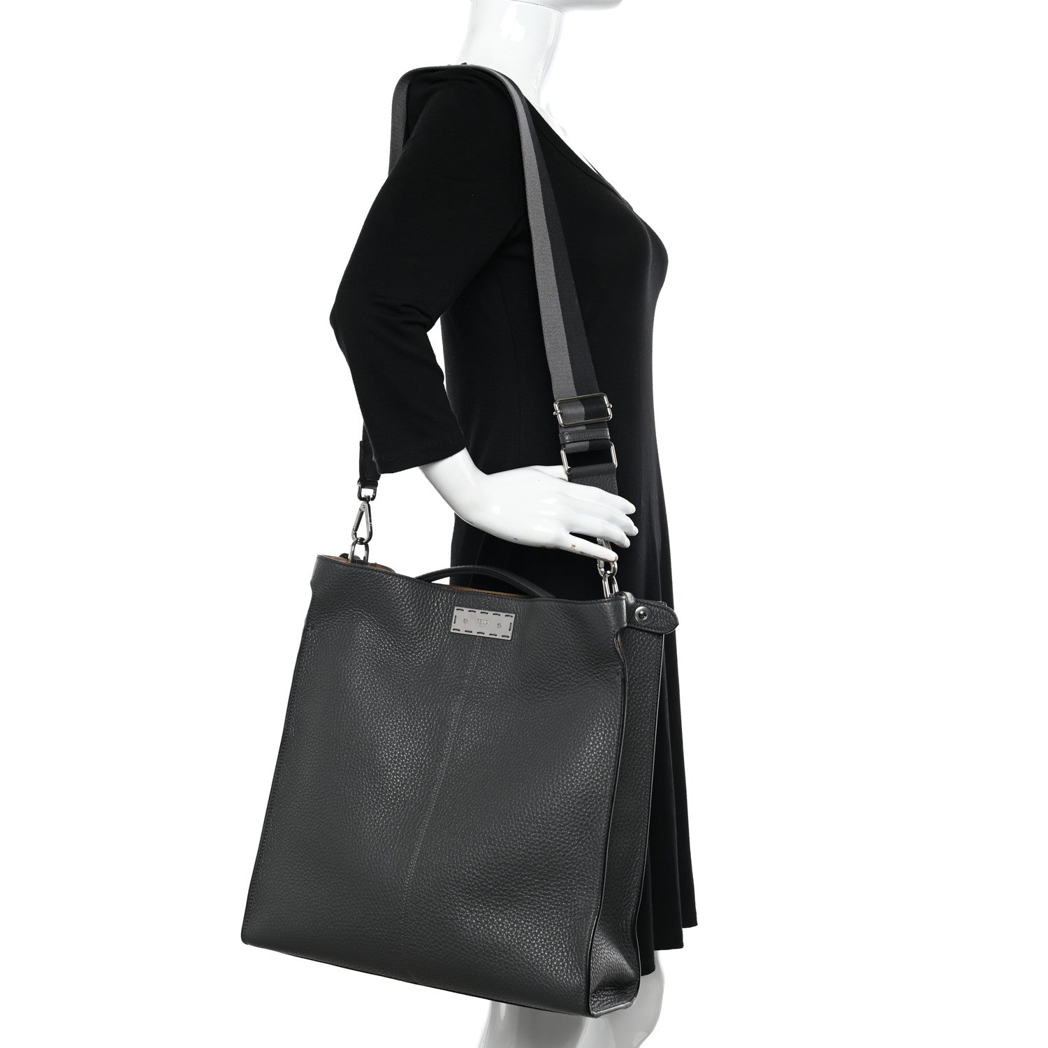 Fendi Cuoio Romano Glazed Fabric FF 1974 Peekaboo X-Lite Fit Asfalto Mou Black 2 of 11